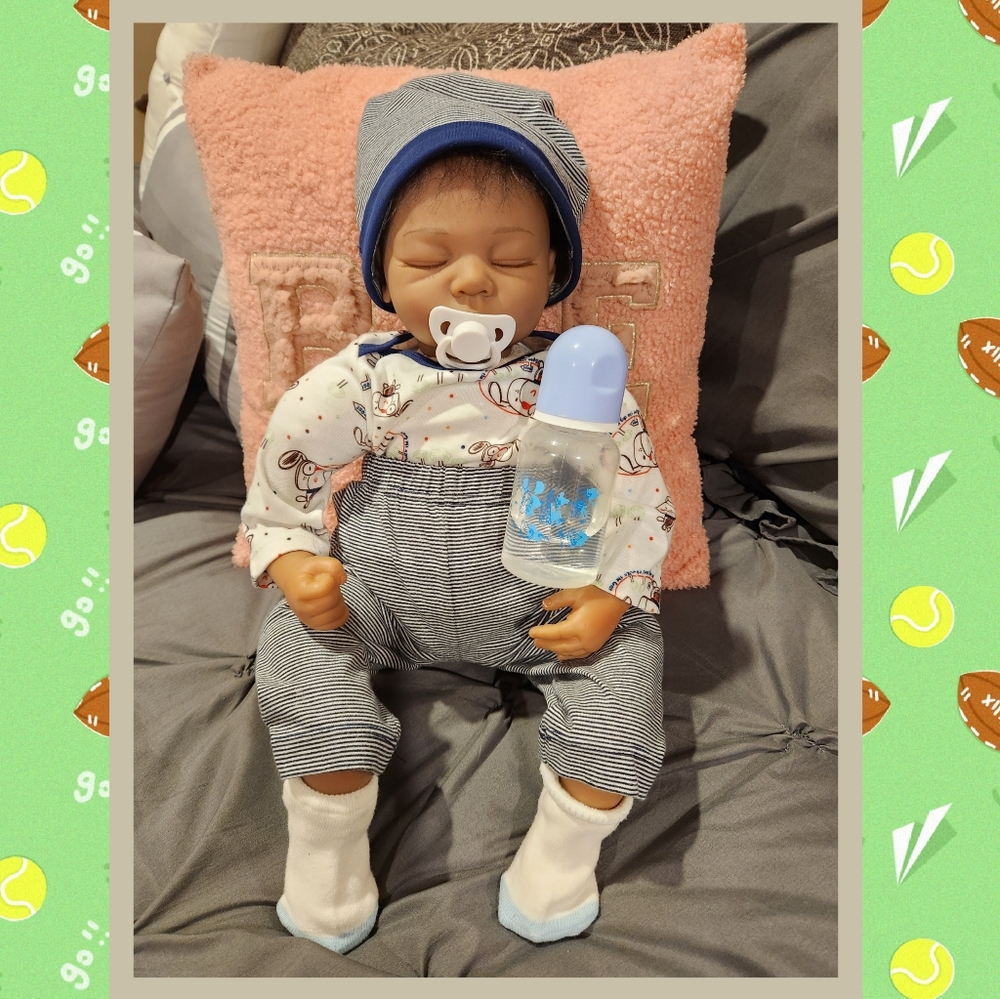 Reborn Baby Doll Boy African American Silicone Vinyl 22" Lifelike Newborn
